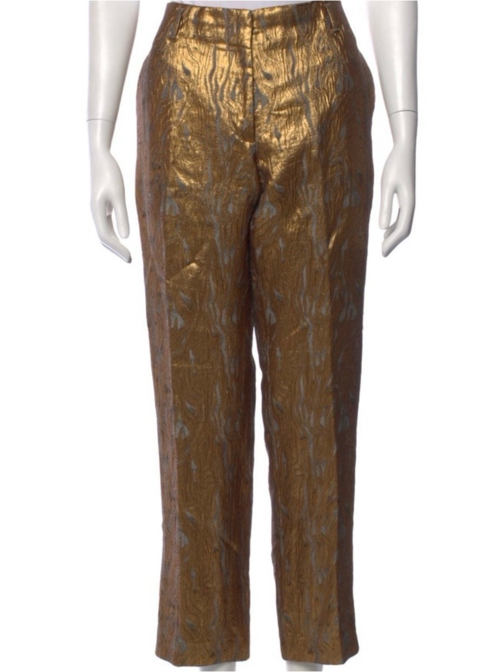 Dries Van Noten Metallic Cropped Gold Jacquard Trousers